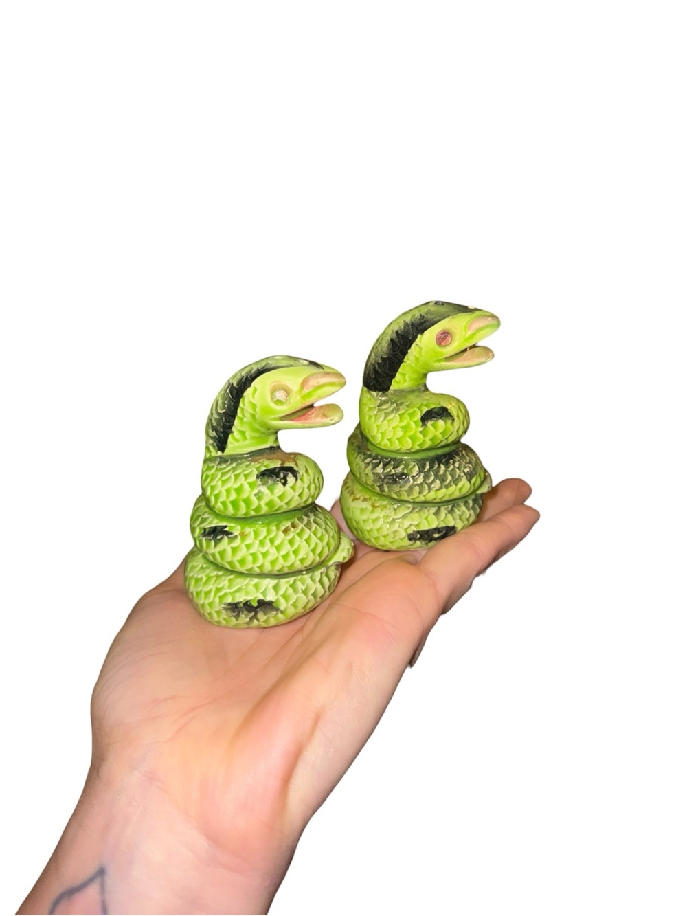 Vintage green snake salt and pepper shakers